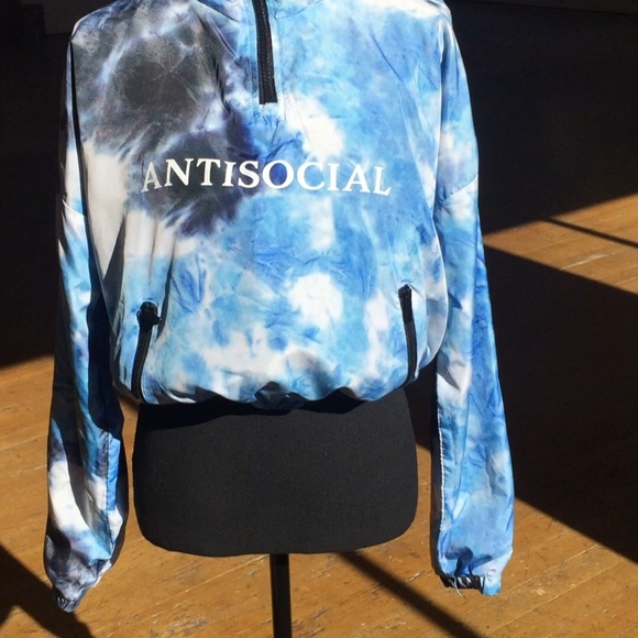 Antisocial Cropped blue tie die looking hooded jacket - Picture 8 of 8